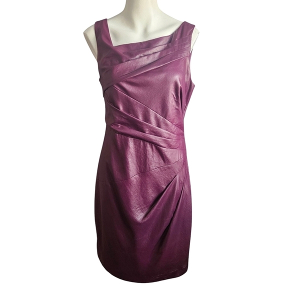 Vince Camuto Dresses & Skirts - Vince Camuto Faux Leather Sheath Asymmetrical Neckline Size 10 Purple Whimsigoth